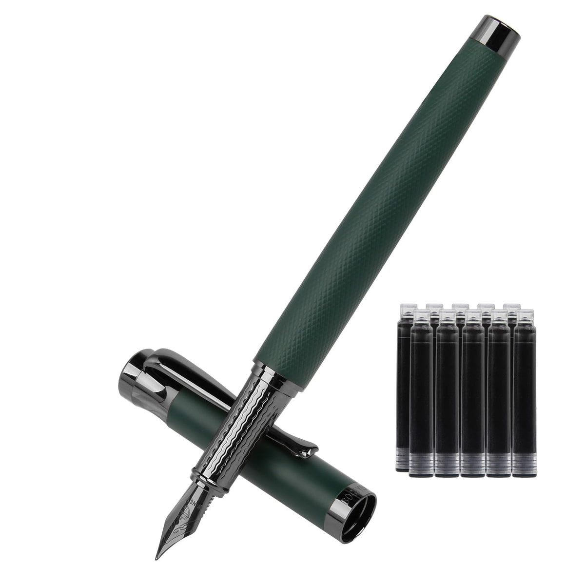 Luxury Fountain Pen Set,Ink Pen for Smooth Writing,Medium Nib,Includes 10 Ink Cartridges&Ink Converter,Best Pen Gift Case for Men & Women,fancy,Journaling,Executive Office pen-Black