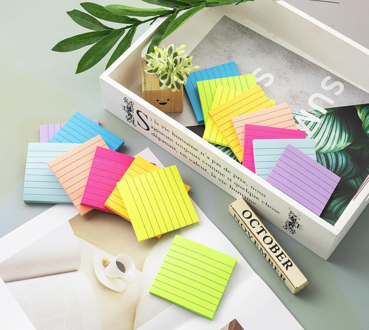 (16 Pack) Lined Sticky Notes 3x3 in Ruled Stickies,Bright Colors