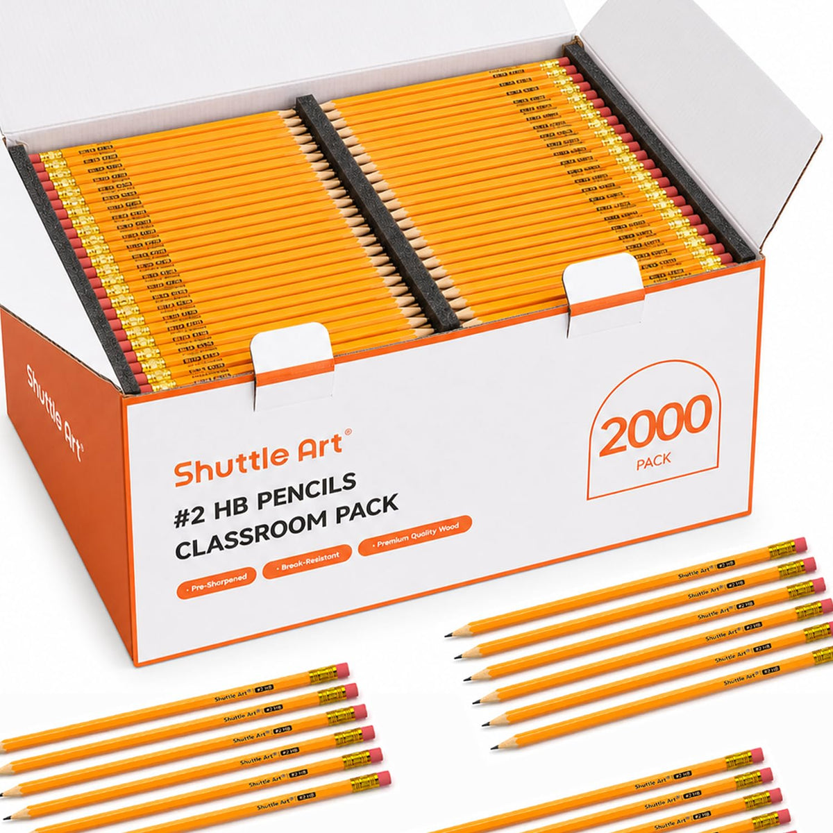 Shuttle Art Wood-Cased #2 HB Pencils, 1000 Pack Sharpened Yellow Pencils with Erasers, Bulk Pack Graphite Pencils for School and Teacher Supplies, Writing, Drawing and Sketching