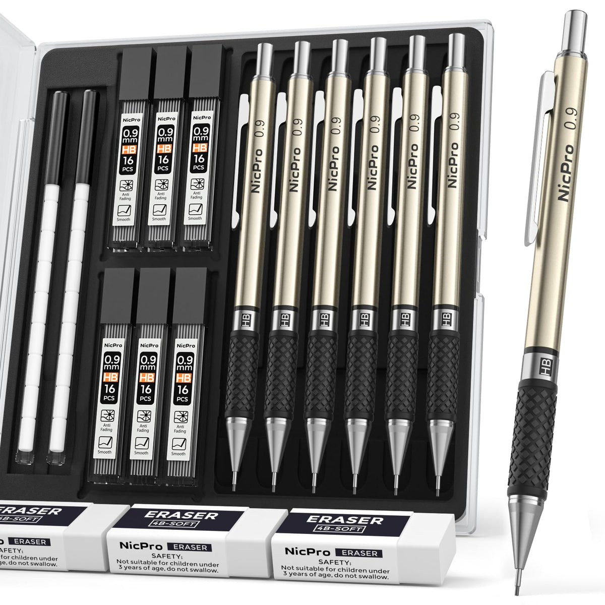 Nicpro 0.7 mm Art Mechanical Pencil Set in Storage Case, 3 PCS