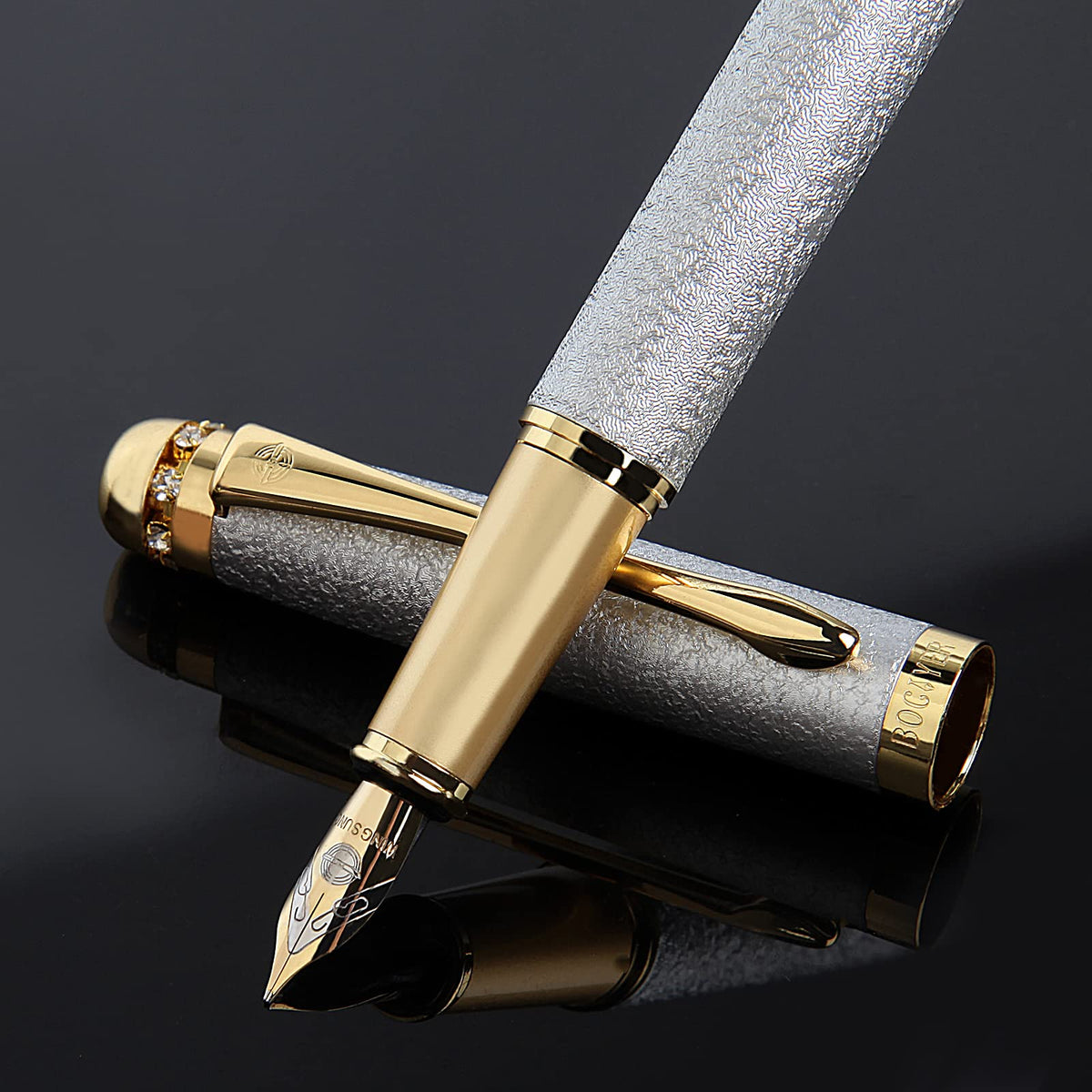 fountain pen-Multiple color styles with rhinestone,diamond inlay and frosted finish,Cute pens,Luxury pen,Office pens,Best pen set,Includes 10 Ink Cartridges and Ink Refill Converter(Pink)