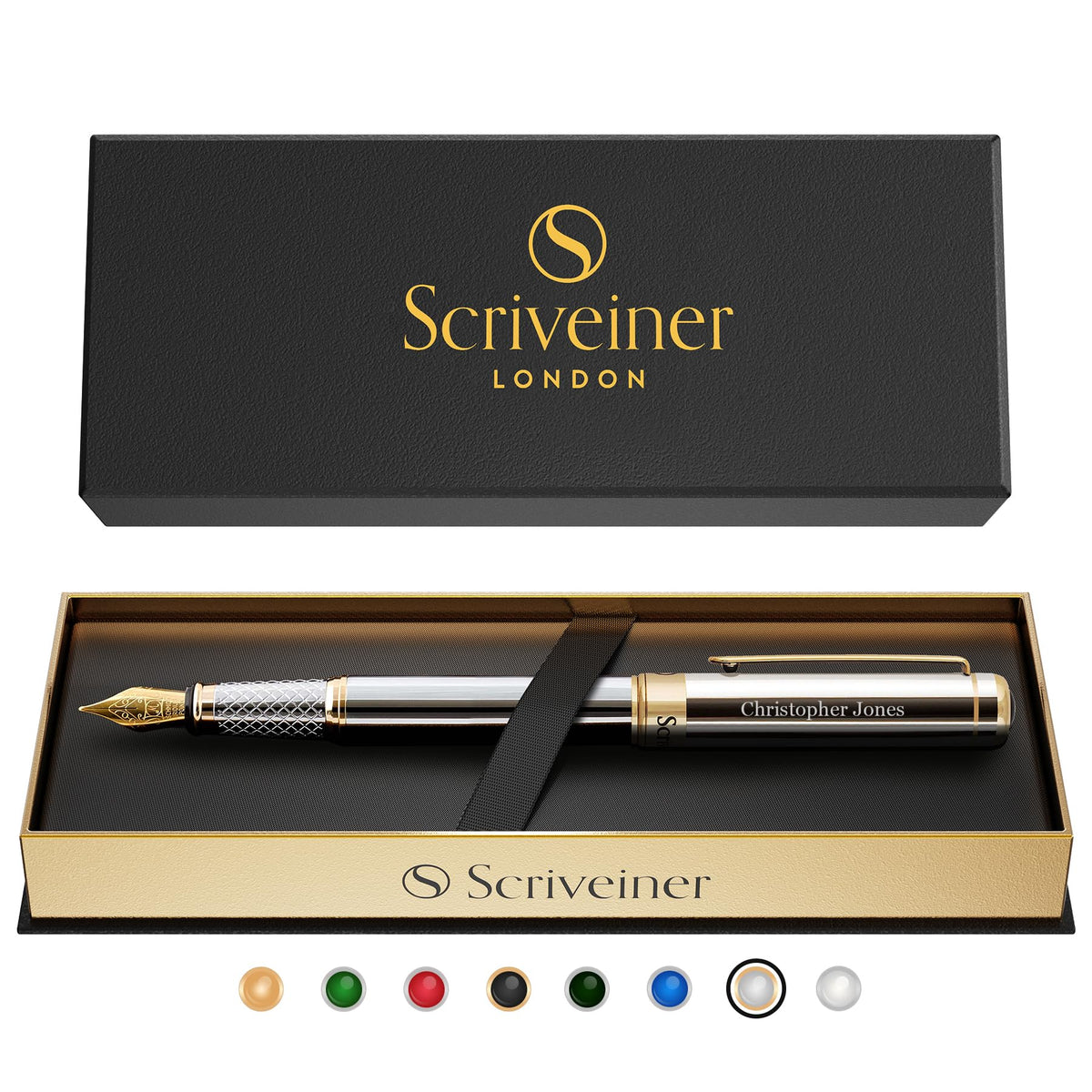 Scriveiner Midnight Blue Fountain Pen - Stunning Luxury Pen with Chrome Appointments, Schmidt Nib (Fine), Best Pen Gift Set for Men & Women, Professional, Executive, Office, Nice Pens