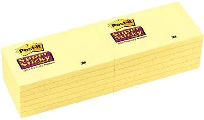Post-it Super Sticky Notes, 3 x 5 in, Canary Yellow, 12 Pads, 90 Sheets/Pad