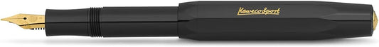 Kaweco CLASSIC SPORT Fountain Pen Black with 23 Carat Gold-Plated Steel Nib and Iridium Tip for Ink Cartridges I Sport Fountain Pen 13 cm I Nib: M (Medium)