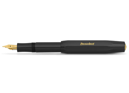 Kaweco CLASSIC SPORT Fountain Pen Black with 23 Carat Gold-Plated Steel Nib and Iridium Tip for Ink Cartridges I Sport Fountain Pen 13 cm I Nib: M (Medium)