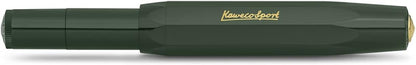 Kaweco CLASSIC SPORT Fountain Pen Green with 23 Carat Gold-Plated Steel Nib and Iridium Tip for Ink Cartridges I Sport Fountain Pen 13 cm I Nib: F (Fine)