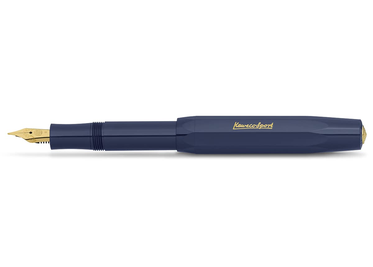 Kaweco CLASSIC SPORT Fountain Pen Black with 23 Carat Gold-Plated Steel Nib and Iridium Tip for Ink Cartridges I Sport Fountain Pen 13 cm I Nib: M (Medium)