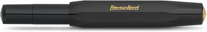 Kaweco CLASSIC SPORT Fountain Pen Black with 23 Carat Gold-Plated Steel Nib and Iridium Tip for Ink Cartridges I Sport Fountain Pen 13 cm I Nib: M (Medium)