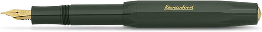 Kaweco CLASSIC SPORT Fountain Pen Green with 23 Carat Gold-Plated Steel Nib and Iridium Tip for Ink Cartridges I Sport Fountain Pen 13 cm I Nib: F (Fine)
