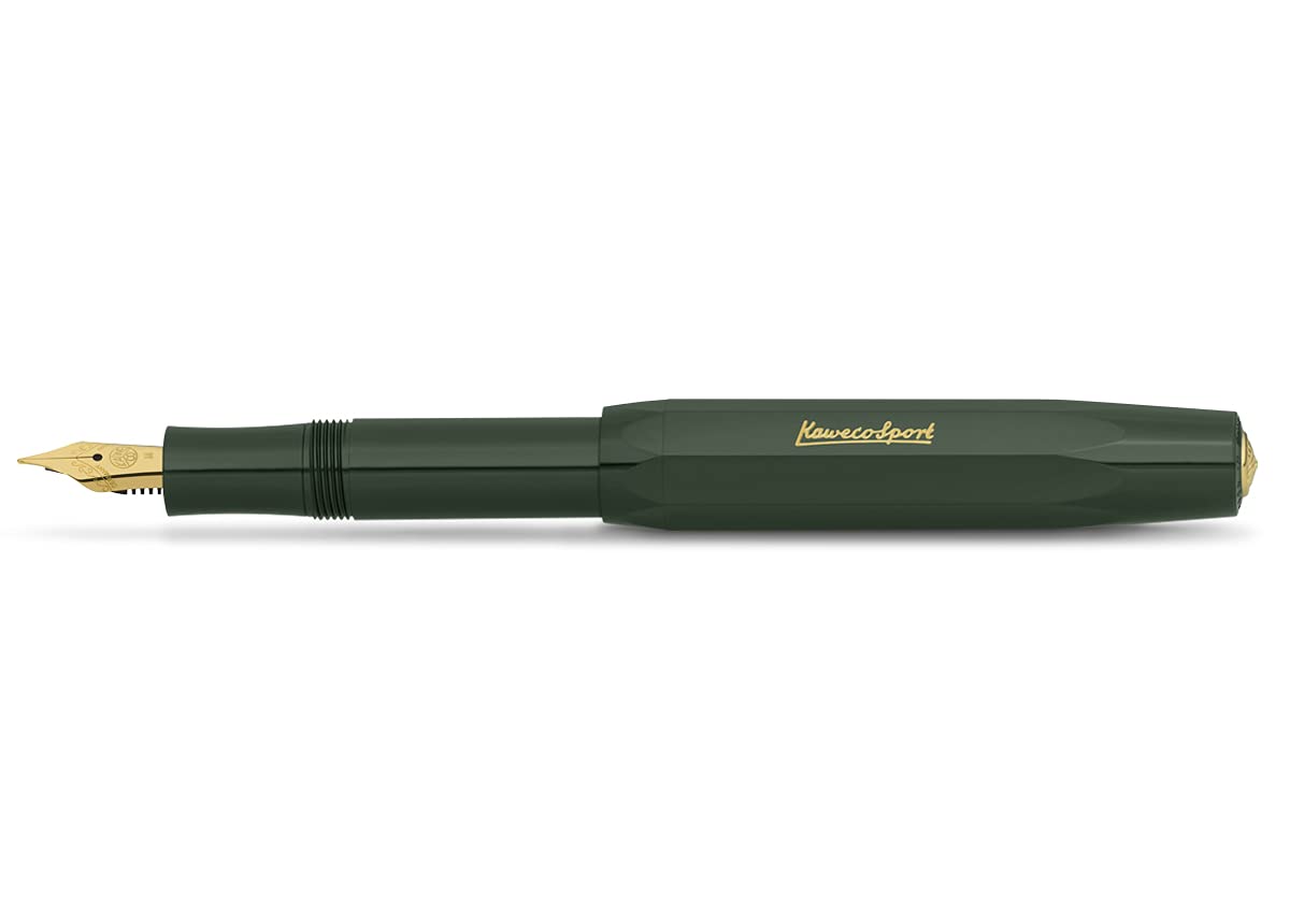 Kaweco CLASSIC SPORT Fountain Pen Black with 23 Carat Gold-Plated Steel Nib and Iridium Tip for Ink Cartridges I Sport Fountain Pen 13 cm I Nib: M (Medium)
