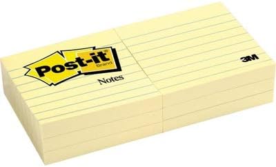 Post-it Notes, 3 x 3 in, The Iconic Canary Yellow Note, 12 Lined Pads
