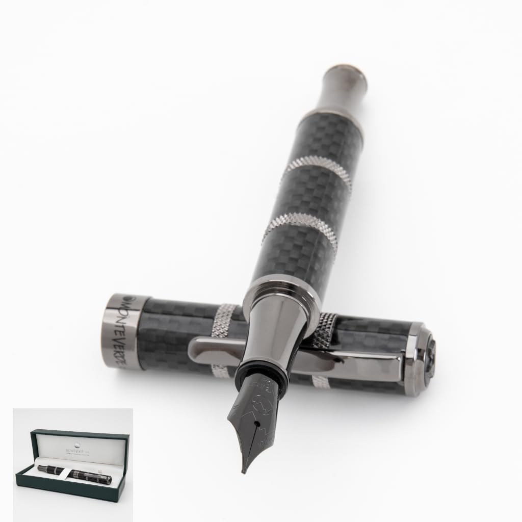 Monteverde USA Regatta Sport Fountain Pen in Blue/Yellow and Carbon Fiber - Flex Nib, Luxury Refillable Pen with Gunmetal Accents, Premium Gift