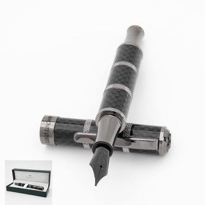 Monteverde USA Regatta Sport Fountain Pen in Blue/Yellow and Carbon Fiber - Flex Nib, Luxury Refillable Pen with Gunmetal Accents, Premium Gift