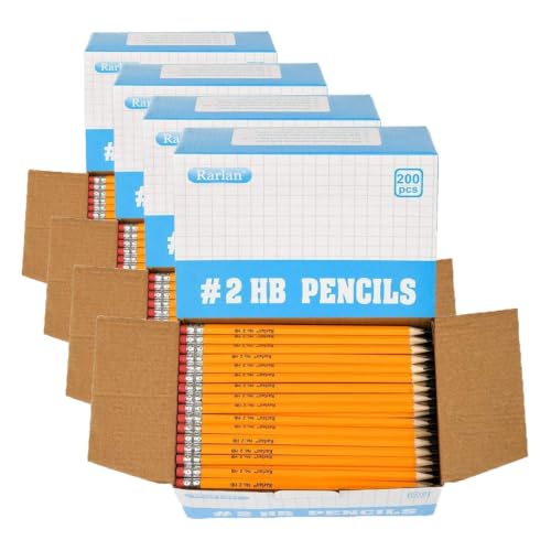 Rarlan Wood-Cased #2 HB Pencils, Pre-sharpened, 200 Count Bulk Pack