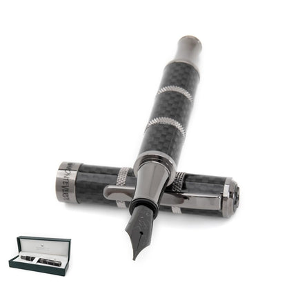 Monteverde USA Regatta Sport Fountain Pen in Blue/Yellow and Carbon Fiber - Flex Nib, Luxury Refillable Pen with Gunmetal Accents, Premium Gift
