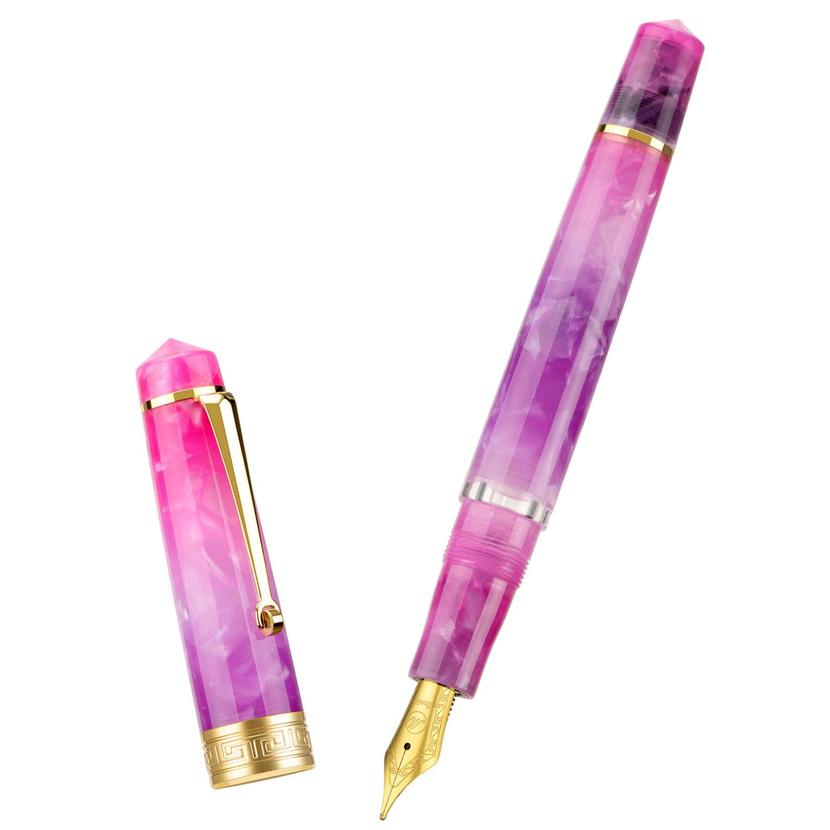 Asvine P20 Piston Fountain Pen Amber Resin, Iridium Extra Fine Nib Gold Trim Smooth Writer Collection with Case Set