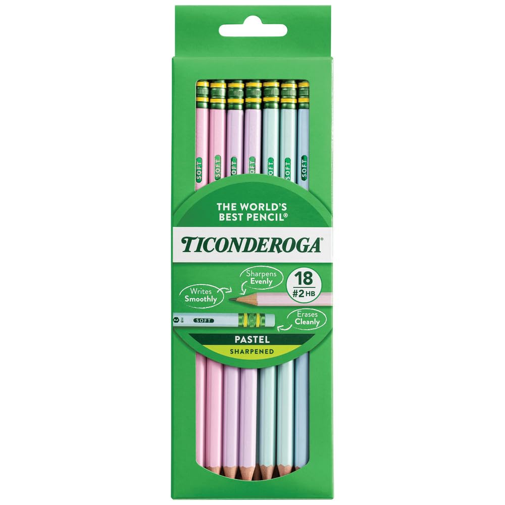 Ticonderoga Wood-Cased Pencils, Pre-Sharpened, #2 HB Soft, Pastel Colors