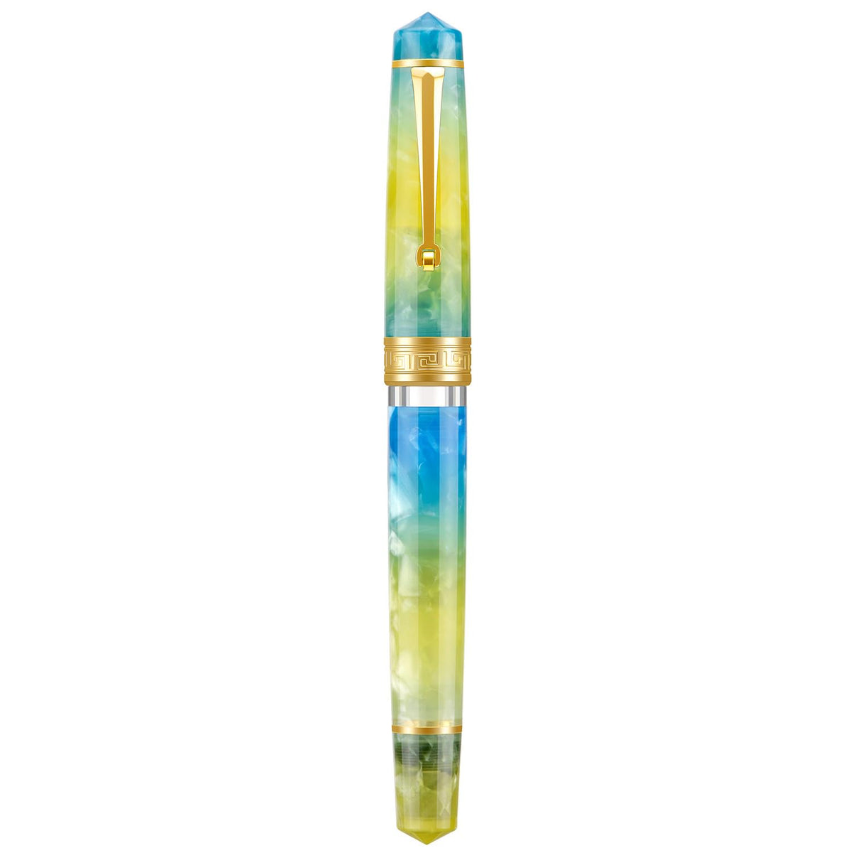 Asvine P20 Piston Fountain Pen Amber Resin, Iridium Extra Fine Nib Gold Trim Smooth Writer Collection with Case Set