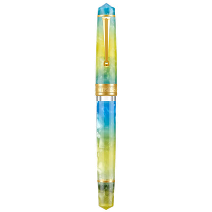 Asvine P20 Piston Fountain Pen Amber Resin, Iridium Extra Fine Nib Gold Trim Smooth Writer Collection with Case Set