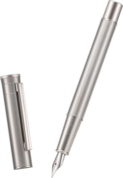 Hongdian 1861 Stainless Steel Fountain Pen Extra Fine Nib, Classic Design Smooth Writing Pen with Converter and Metal Pen Case Set