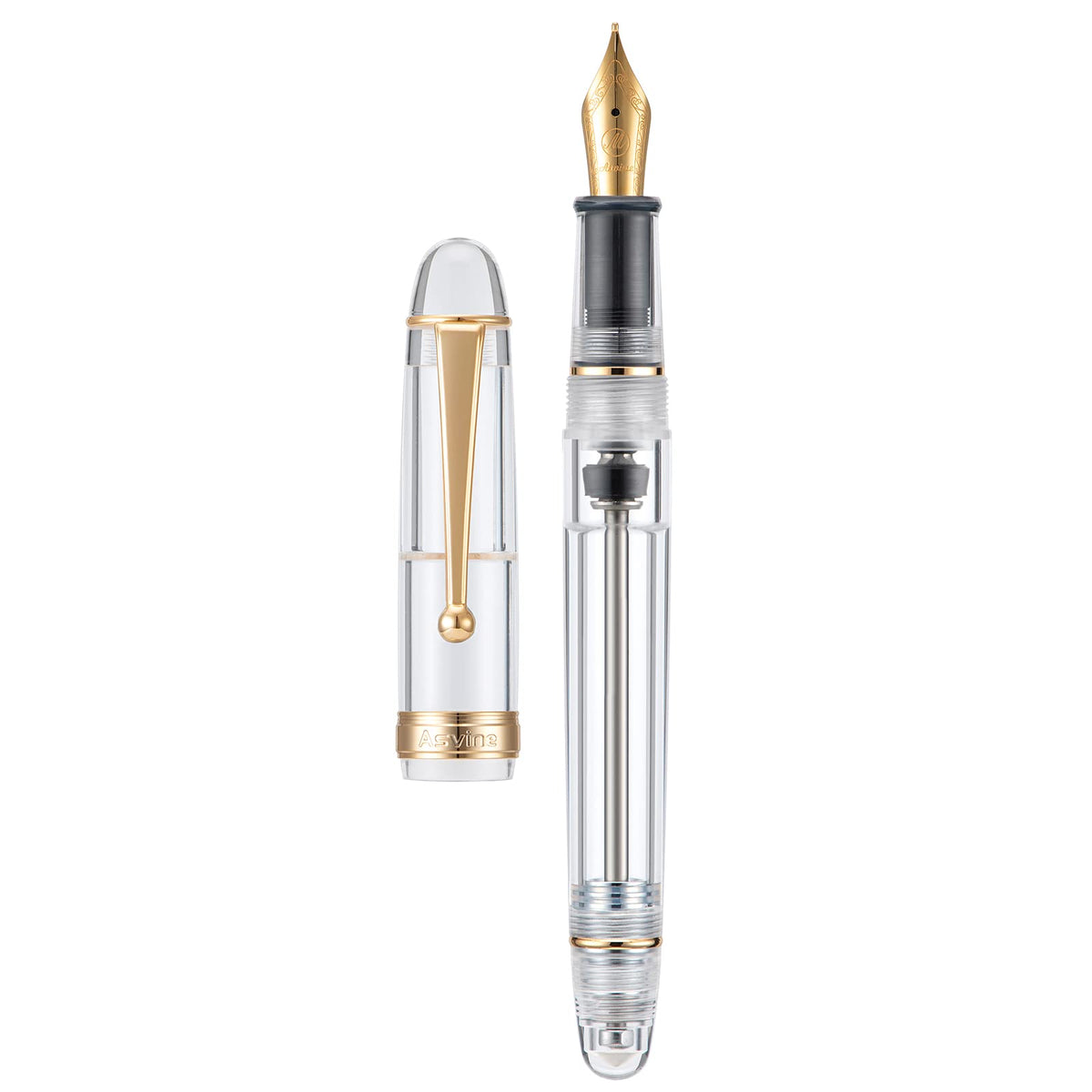 Asvine V126 Vacuum Filling Fountain Pen Fine Point, Brown Swirl Transparent Acrylic Pen Gift Case