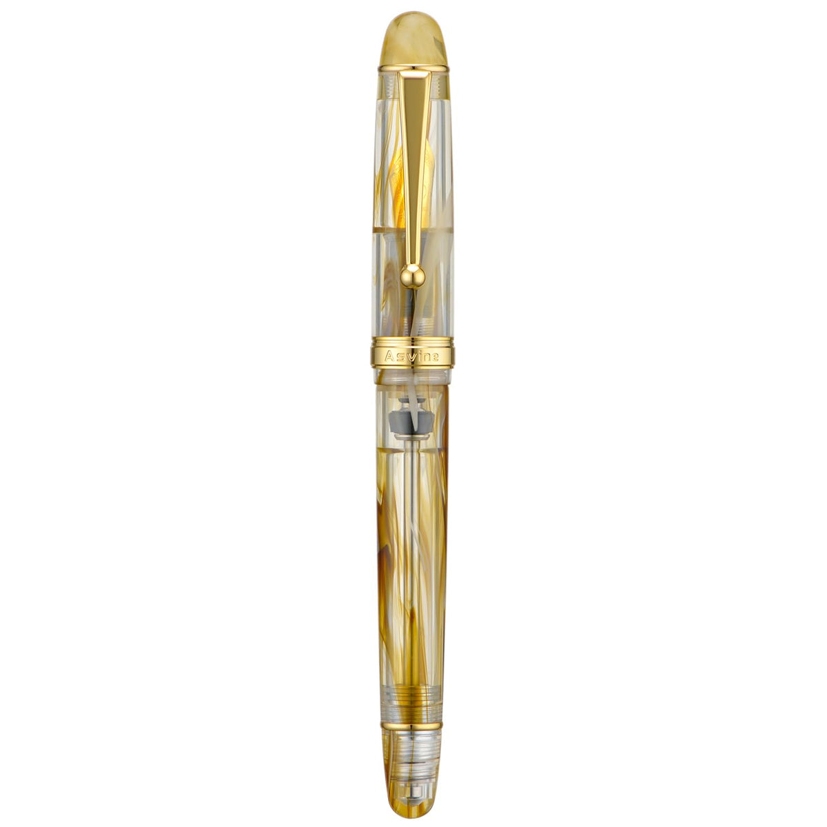 Asvine V126 Vacuum Filling Fountain Pen Fine Point, Brown Swirl Transparent Acrylic Pen Gift Case
