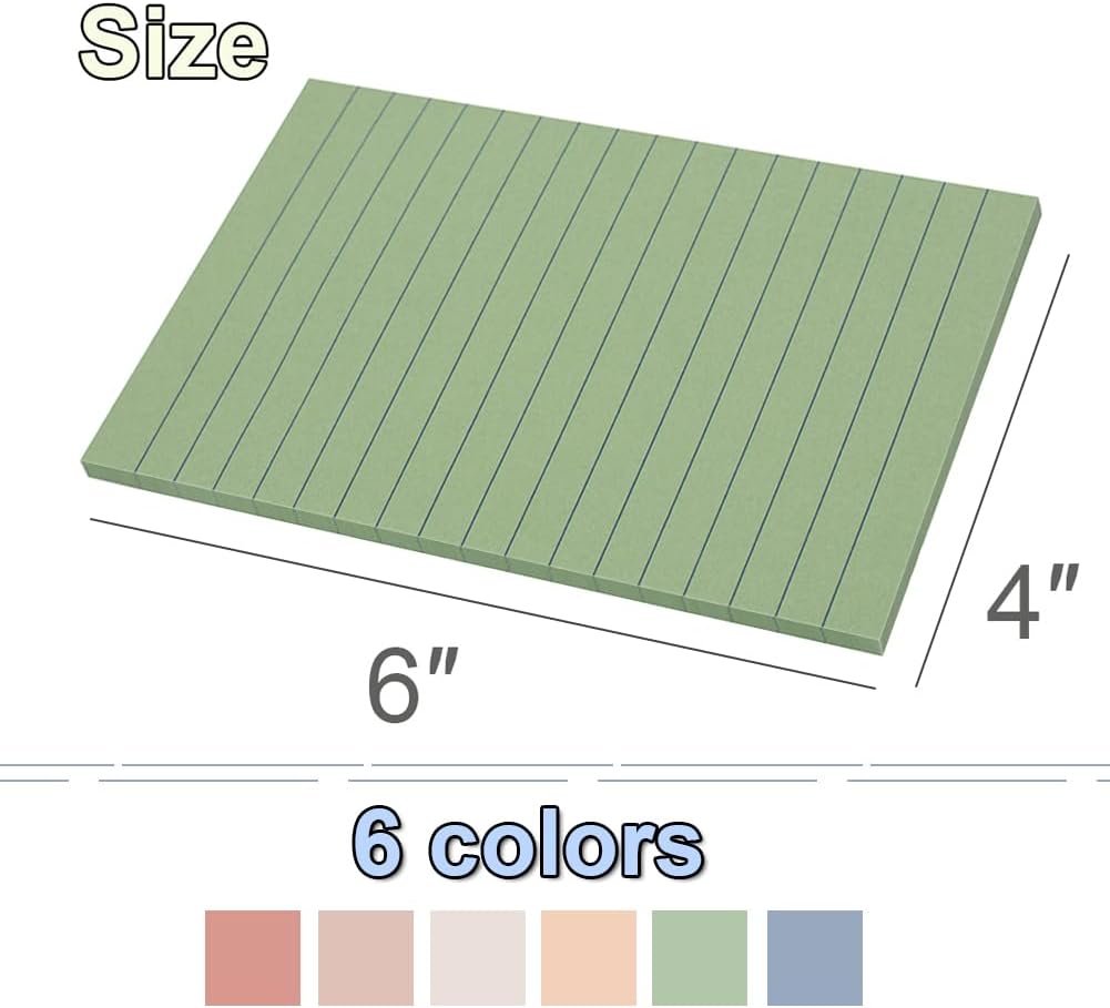 (12 Pack) Lined Sticky Notes 4x6 in,Vintage Large Notepads with Lines