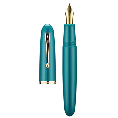 Jinhao 9019 DaDao Series Fountain Pen, Size 8 Medium Cardiogram Nib with Large Ink Converter, Transparent Olive Green Acrylic Design Smooth Writing Pen (Gold Trim)
