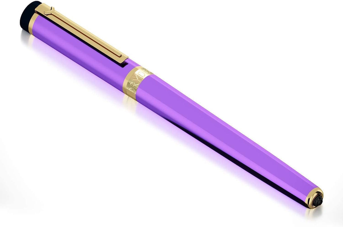 Dryden Designs Fountain Pen. Medium Nib Premium Box | 6 Ink Cartridges Included (Decadent Purple)