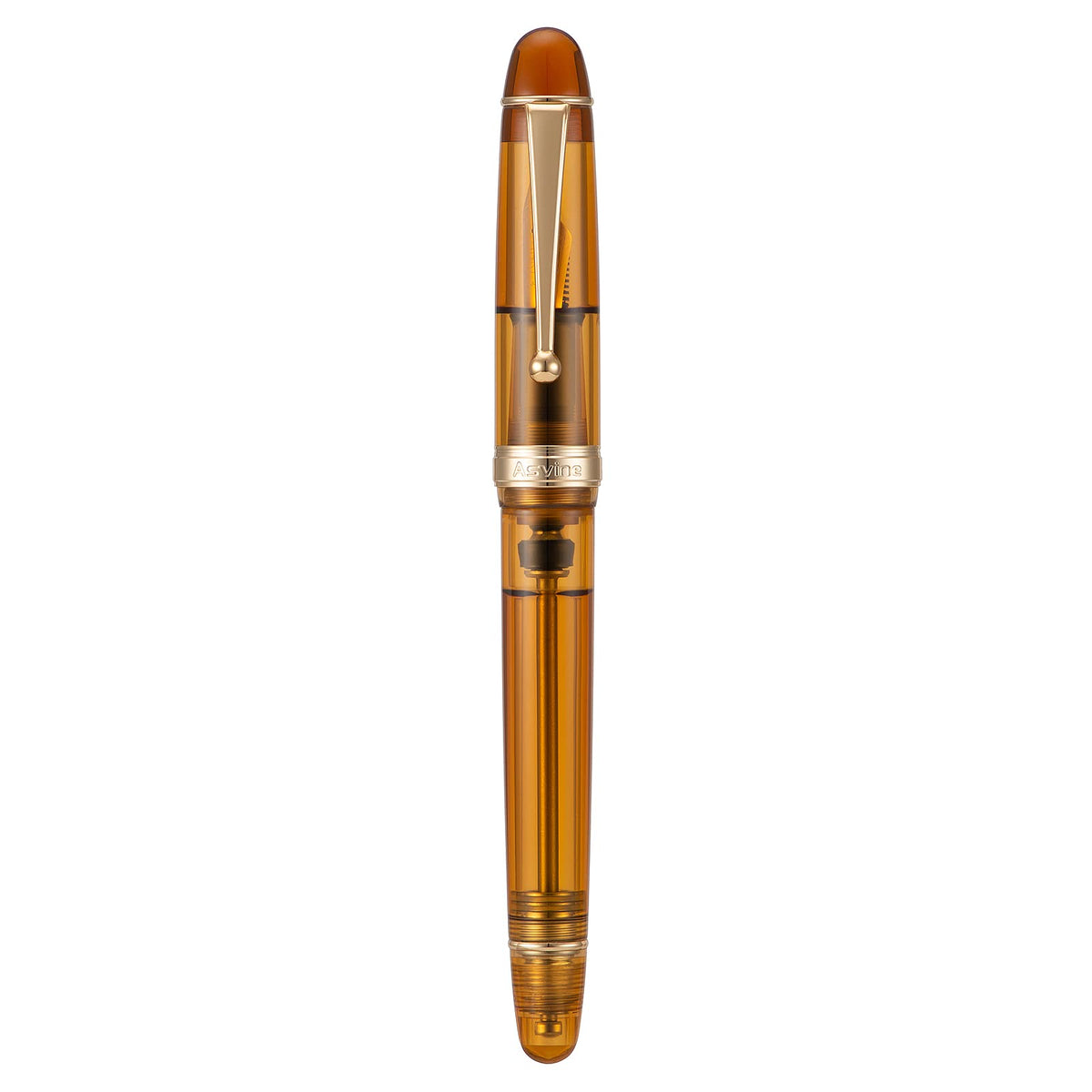 Asvine V126 Vacuum Filling Fountain Pen Fine Point, Brown Swirl Transparent Acrylic Pen Gift Case