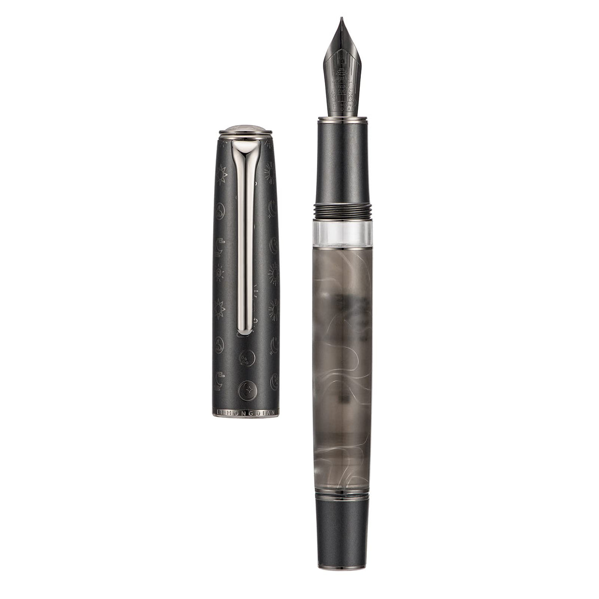 Hongdian 100 Piston Fountain Pen Silver Steel, Iridium Medium Nib Calligraphy Pen, Smooth Writing Pen with Pen Case Set