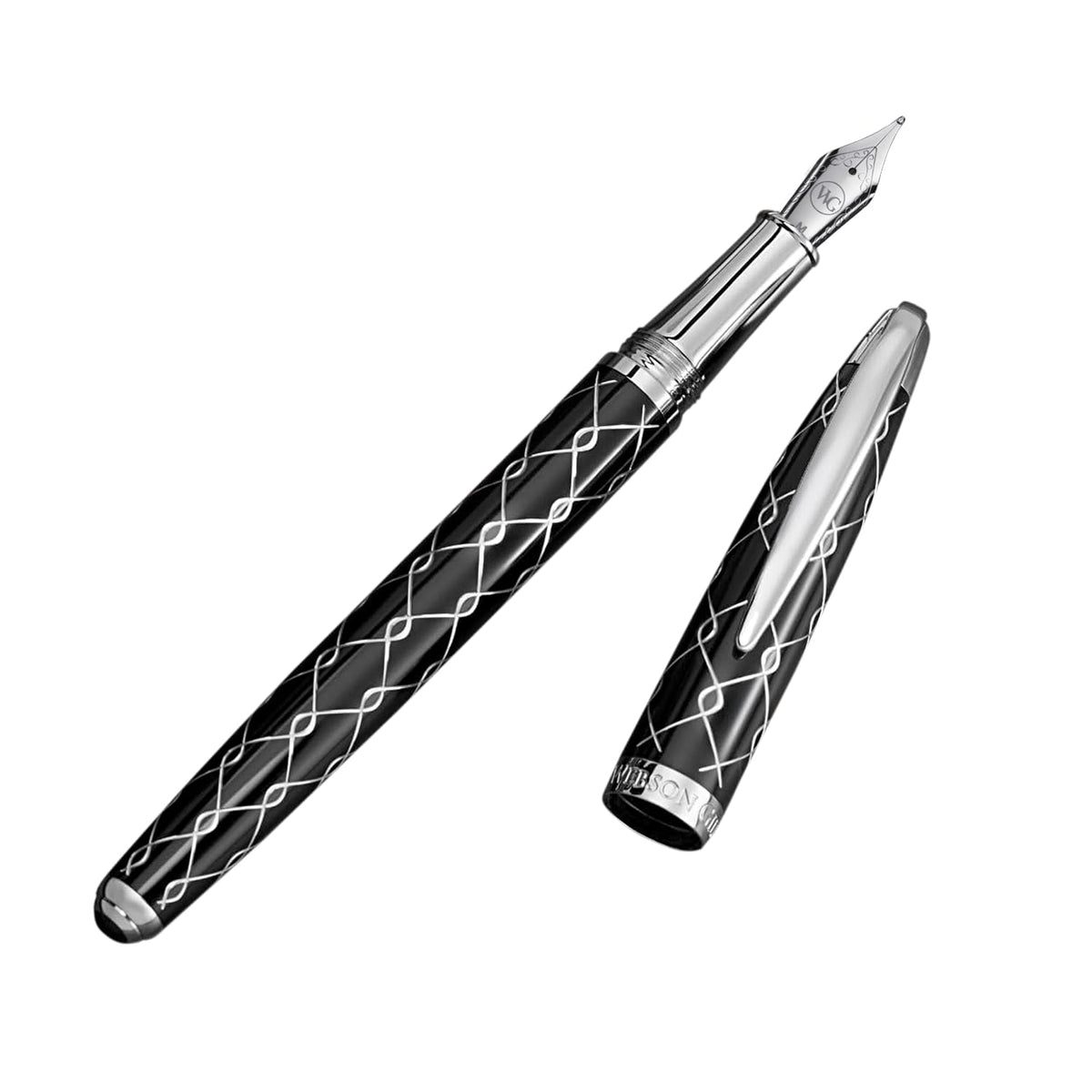 ‘The Weaver’ Black Luxury Executive Fountain Pen, Polished Lacquer and Chrome, Stainless Steel Nib, Easy Refill Ink Piston Converter, Smudge Free, No Bleed, Fits Our Instant Insert Ink Cartridges