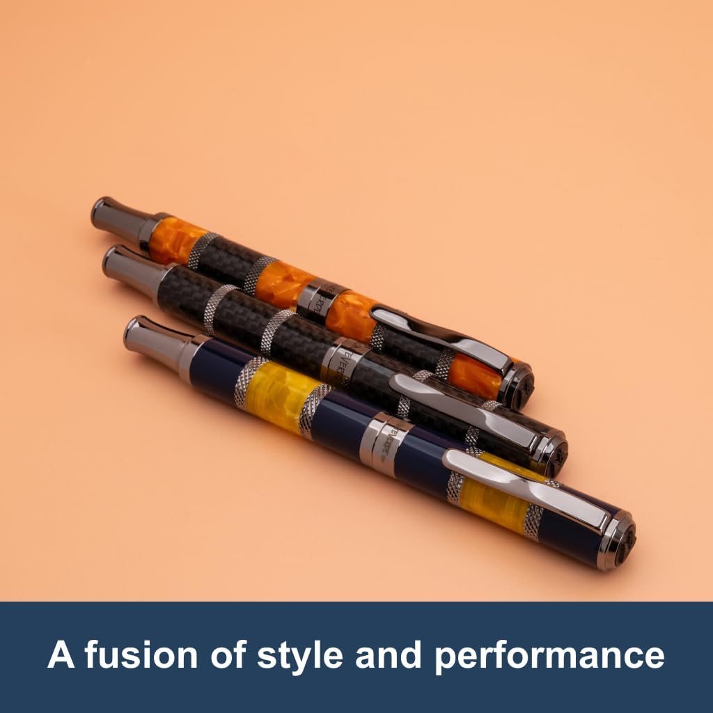 Monteverde USA Regatta Sport Fountain Pen in Blue/Yellow and Carbon Fiber - Flex Nib, Luxury Refillable Pen with Gunmetal Accents, Premium Gift