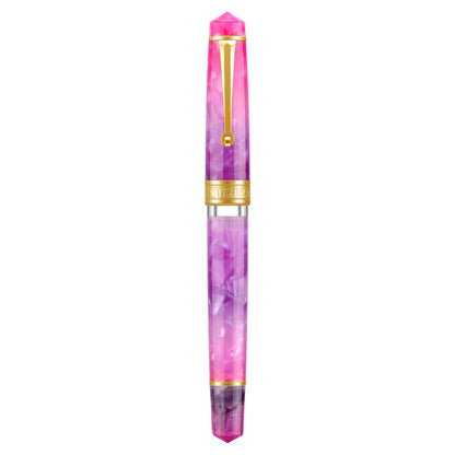 Asvine P20 Piston Fountain Pen Amber Resin, Iridium Extra Fine Nib Gold Trim Smooth Writer Collection with Case Set