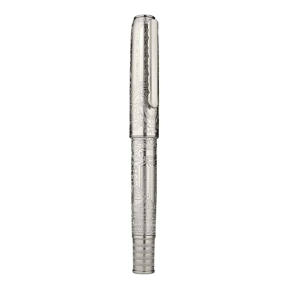 Hongdian 100 Piston Fountain Pen Silver Steel, Iridium Medium Nib Calligraphy Pen, Smooth Writing Pen with Pen Case Set