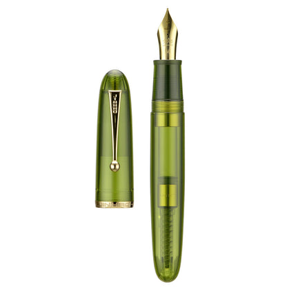 Jinhao 9019 DaDao Series Fountain Pen, Size 8 Medium Cardiogram Nib with Large Ink Converter, Transparent Olive Green Acrylic Design Smooth Writing Pen (Gold Trim)