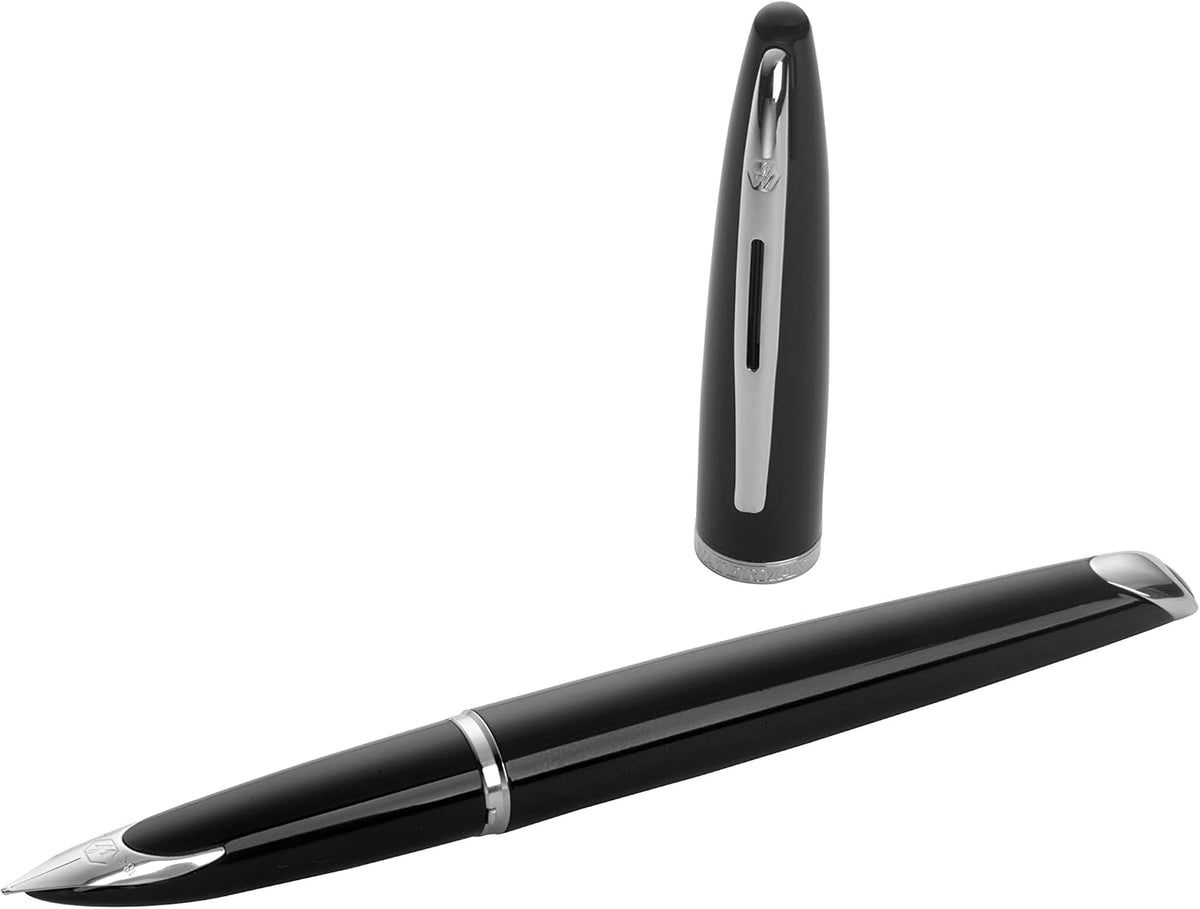 Waterman Duofold Centennial Fountain Pen, Classic Black with Gold Trim, Medium Solid Gold Nib, Black Ink and Convertor, Premium Gift Box