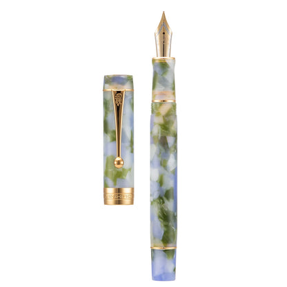 Jinhao 100 Fountain Pen Celluloid Classic Style, #6 Nib Smooth Writing Instrument with Refillable Converter and Pen Case Set