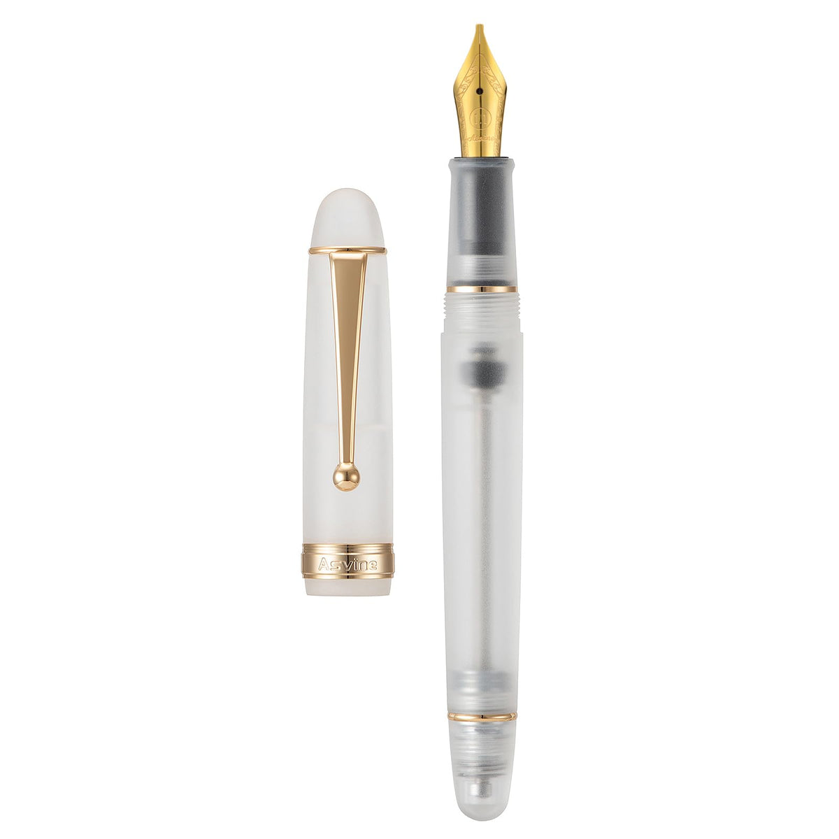 Asvine V126 Vacuum Filling Fountain Pen Fine Point, Brown Swirl Transparent Acrylic Pen Gift Case
