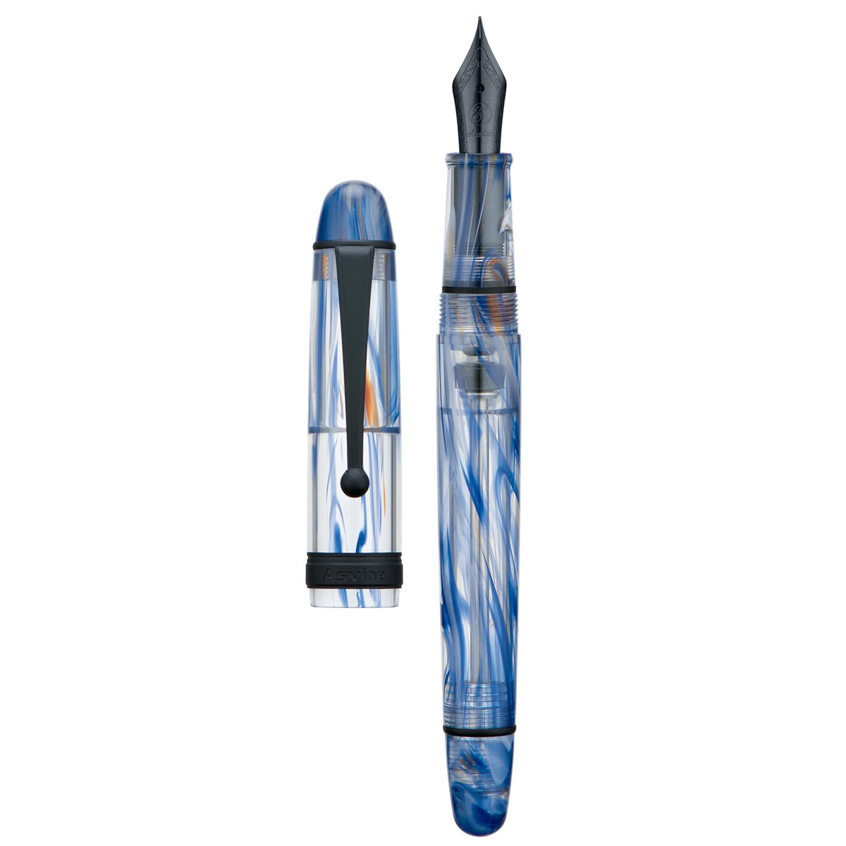 Asvine V126 Vacuum Filling Fountain Pen Fine Point, Brown Swirl Transparent Acrylic Pen Gift Case