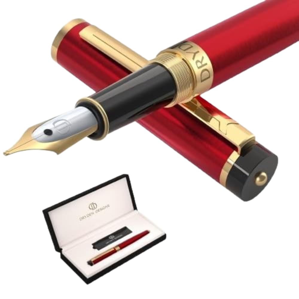 Dryden Designs Fountain Pen. Medium Nib Premium Box | 6 Ink Cartridges Included (Decadent Purple)