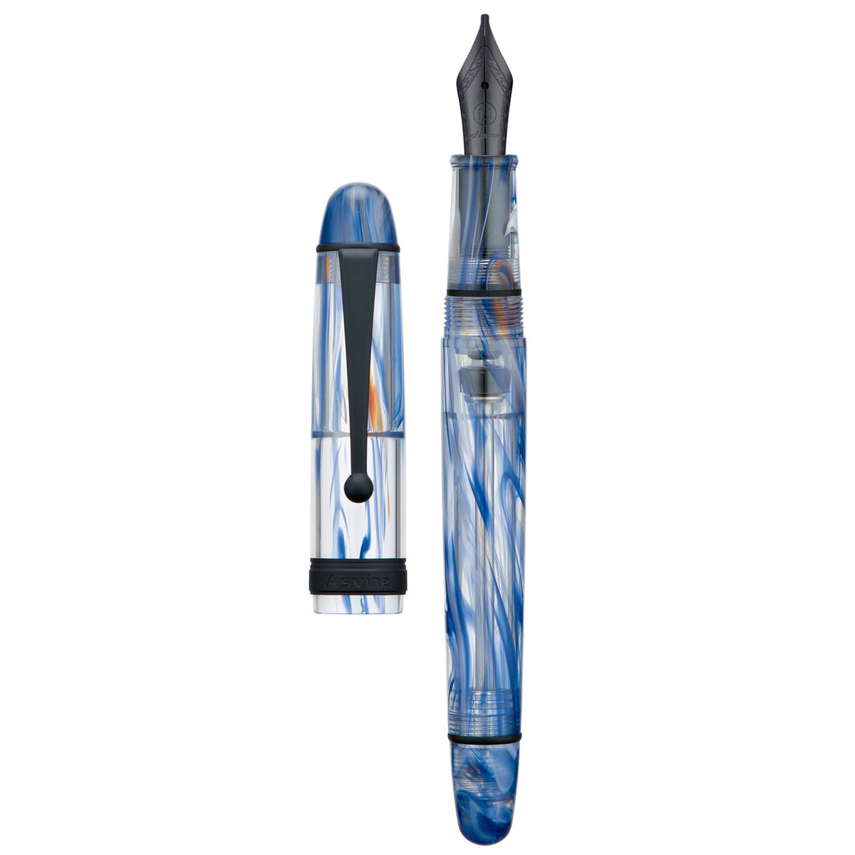 Asvine V126 Vacuum Filling Fountain Pen Fine Point, Brown Swirl Transparent Acrylic Pen Gift Case