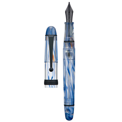 Asvine V126 Vacuum Filling Fountain Pen Fine Point, Brown Swirl Transparent Acrylic Pen Gift Case