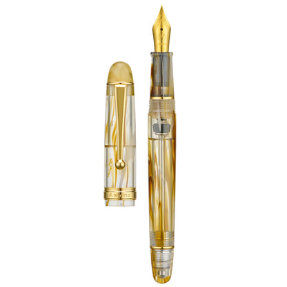 Asvine V126 Vacuum Filling Fountain Pen Fine Point, Brown Swirl Transparent Acrylic Pen Gift Case