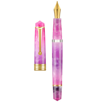 Asvine P20 Piston Fountain Pen Amber Resin, Iridium Extra Fine Nib Gold Trim Smooth Writer Collection with Case Set