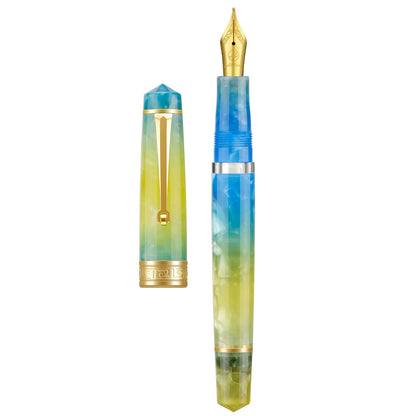 Asvine P20 Piston Fountain Pen Amber Resin, Iridium Extra Fine Nib Gold Trim Smooth Writer Collection with Case Set