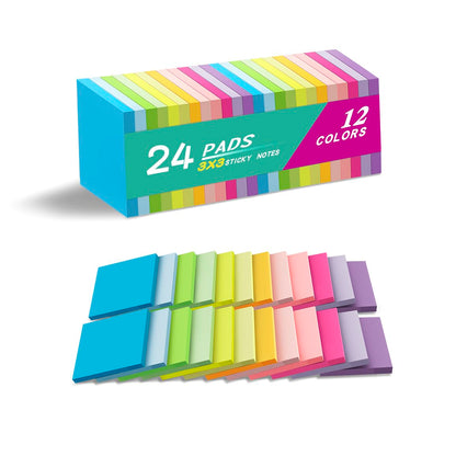 (24 Pads) Sticky Notes 3x3 Inches,Bright Colors Self-Stick Pads
