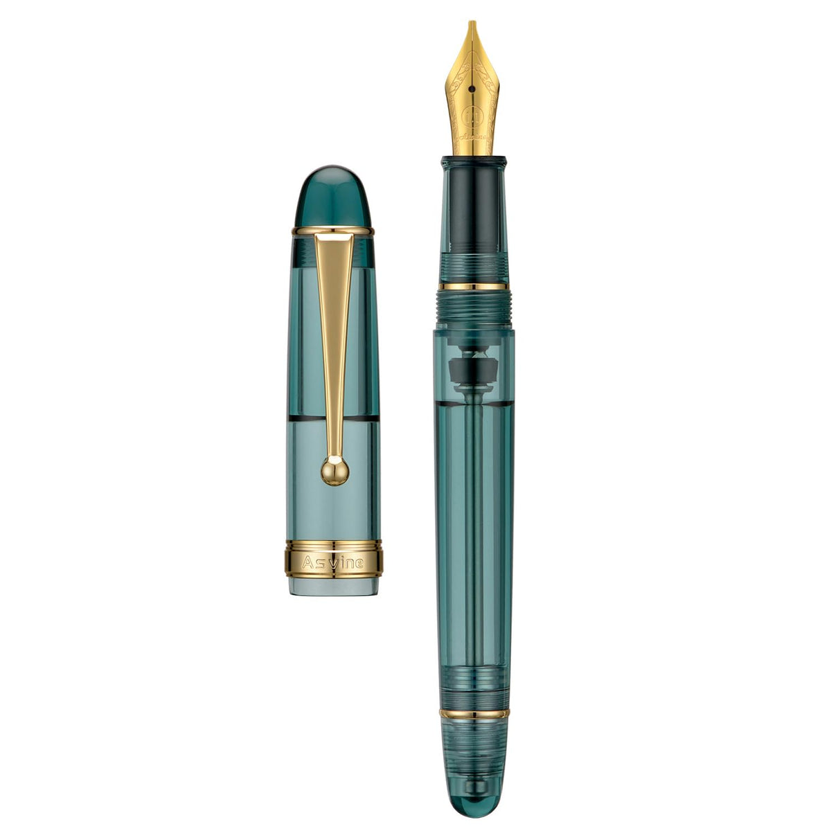 Asvine V126 Vacuum Filling Fountain Pen Fine Point, Brown Swirl Transparent Acrylic Pen Gift Case