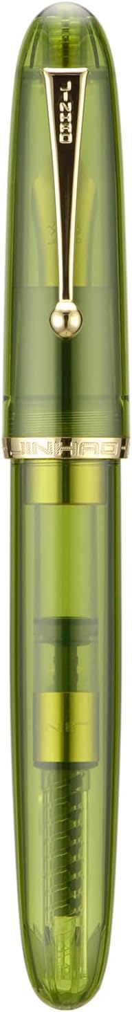 Jinhao 9019 DaDao Series Fountain Pen, Size 8 Medium Cardiogram Nib with Large Ink Converter, Transparent Olive Green Acrylic Design Smooth Writing Pen (Gold Trim)