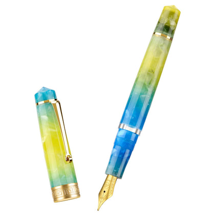 Asvine P20 Piston Fountain Pen Amber Resin, Iridium Extra Fine Nib Gold Trim Smooth Writer Collection with Case Set
